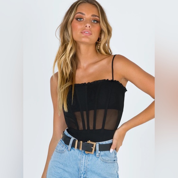 Princess Polly Tops - Princess Polly, Cartia bodysuit, black sheer bodice, size 8